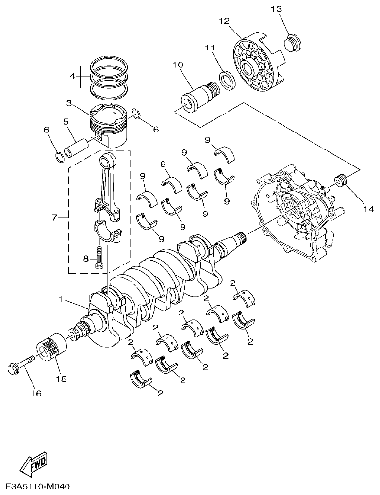 Yamaha F2ML CRANKSHAFT & PISTON parts diagram